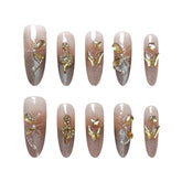 Golden Snake with Diamond Cat Eye(Handmade press on nails)/10Pcs Stiletto Nails