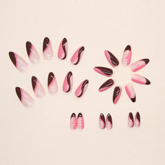 Coffee Rose Press on Nails 24Pcs Medium Almond Nails