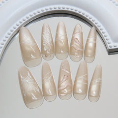 Snake & Ice Butterfly Cat Eye(Handmade press on nails)/10Pcs Stiletto Nails