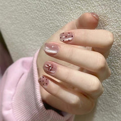 Bow Polka Dots Cat Eye(Handmade press on nails)/10Pcs Squoval Nails