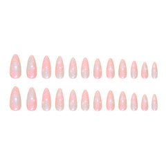 Pearlescent Pink Blue Gradient Color Press on Nails 24Pcs Medium Almond Nails