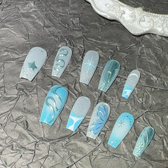 Blue Butterfly & Snake Y2K Cat Eye(Handmade press on nails)/10Pcs Ballerina Nails