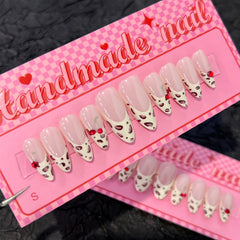 Leopard French Cherry(Handmade press on nails)/10Pcs Almond Nails