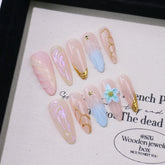 3D Flower Summer Ocean Handmade press on Nails / 10Pcs Almond Nails