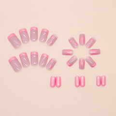French Aurora Shells Pink Press on Nails 24Pcs Medium Squoval Nails