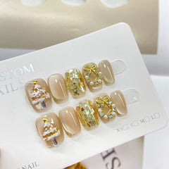 Christmas Cat Eyes(Handmade press on nails)/10Pcs Squoval Nails