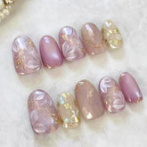 Glass Bead Gilt on Nails 10Pcs Medium Oval Nails