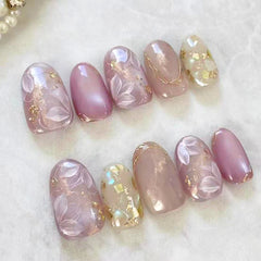 Glass Bead Gilt on Nails 10Pcs Medium Oval Nails