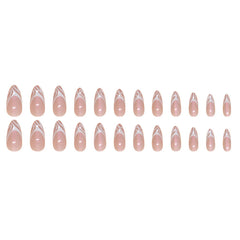 Aurora French Lines Nude Press on Nails 24Pcs Medium Almond Nails