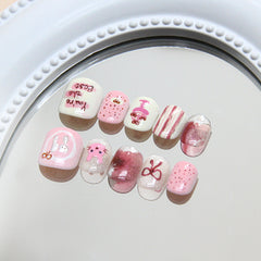Bunny Pastry Bow Cat Eye(Handmade Press On Nails)/10Pcs Short Children's Nails