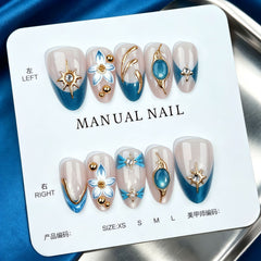 Palace-Style Gilded Flowers Cat Eye Press on Nails 10Pcs Medium Almond Nails
