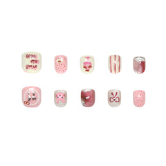 Bunny Pastry Bow Cat Eye(Handmade Press On Nails)/10Pcs Short Children's Nails