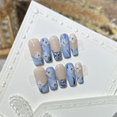 Blue and White Porcelain(Handmade press on nails)/10Pcs Ballerina Nails