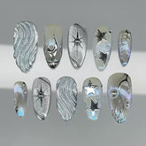 Streaming Shining Star Cat Eye on Nails 24Pcs Medium Almond Nails