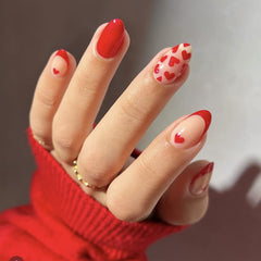 Red Love Press on Nails 24Pcs Medium Almond Nails