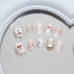 Cat Eye Animal Polka Dot Bow(Handmade Press On Nails)/10Pcs Short Children's Nails