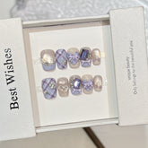 Pearl Zircon Diamond Heart Cat Eye(Handmade press on nails)/10Pcs Square Nails