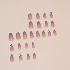 Shiny Pearls Press on Nails 24Pcs Medium Almond Nails
