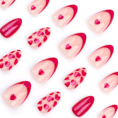 Red Love Press on Nails 24Pcs Medium Almond Nails