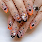 Cute Pumpkin Ghost Press on Nails 24Pcs Short Almond Nails