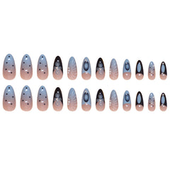 3D Pearl Shell Blue Press on Nails 24Pcs Medium Almond Nails