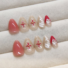 Blush 3D Flowers Pink Press on Nails 24Pcs Short Almond Nails