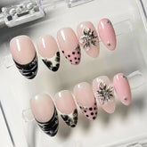 Zebra Pattern 3D Flower French Presson on Nails 10Pcs Medium Almond Nails