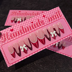 Simple French Bow(Handmade press on nails)/10Pcs Almond Nails