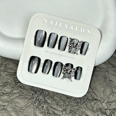 Y2K Black 3D Butterfly Cat Eye(Handmade press on nails)/10Pcs Squoval Nails