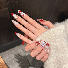 Christmas Strawberry Cake(Handmade press on nails)/10Pcs Coffin Nails
