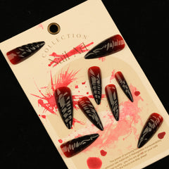 3D Devil Red Press on Nails 24Pcs Long Stiletto Nails
