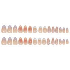 French 3D Flower Butterfly Purple Press on Nails 24Pcs Short Almond Nails