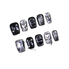 Metal Cool Girl Handmade press on Nails / 10Pcs Squoval Nails