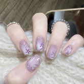 Romantic Purple 3D Enamel Flower Cat Eye(Handmade press on nails)/10Pcs Squoval Nails