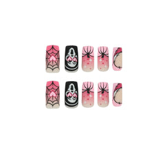Love Pumpkin Spider Web Skull Press on Nails 24Pcs Short Almond Nails