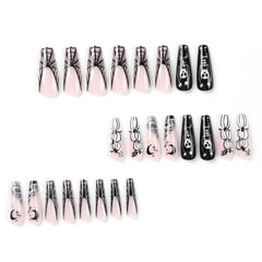 Spider Web Pumpkin Press on Nails 24Pcs Long Ballerina Nails