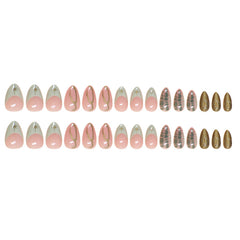Star Simple Lines Press on Nails 24Pcs Medium Almond Nails