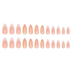 French 3D Flower Nude Press on Nails 24Pcs Medium Almond Nails