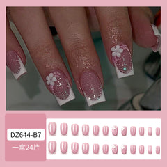 Glitter Gradient Press on Nails 24Pcs Medium Square Nails