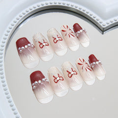 Red French Fireworks Press on Nails 24Pcs Medium Coffin Nails