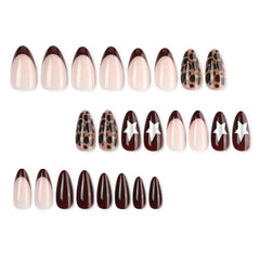 Leopard Print Stars Presson on Nails 24Pcs Medium Almond Nails
