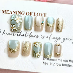 Gilded Flower Cat Eye(Handmade press on nails)/10Pcs Square Nails