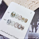 Cat Eye Summer Ice Flower Handmade press on Nails / 10Pcs Squoval Nails