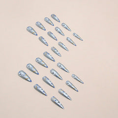 Grid Ghost Press on Nails 24Pcs Long Stiletto Nails