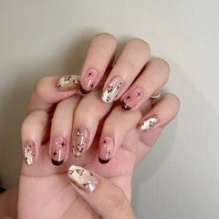 French Blush Leopard Cat Eye Press on Nails 24Pcs Medium Oval Nails