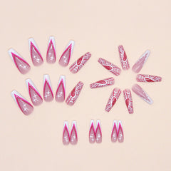 Spider Web Heart Press on Nails 24Pcs Long Ballerina Nails