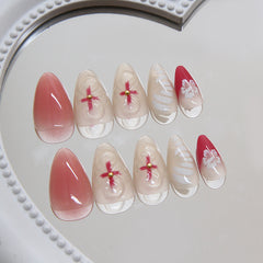 Blush 3D Flowers Pink Press on Nails 24Pcs Short Almond Nails