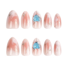 Sweet Love Smudge Presson on Nails 24Pcs Short Almond Nails