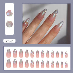 Shiny Pearls Press on Nails 24Pcs Medium Almond Nails