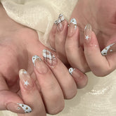 Blue Latte Cat Eye Press on Nails 10Pcs Medium Almond Nails
